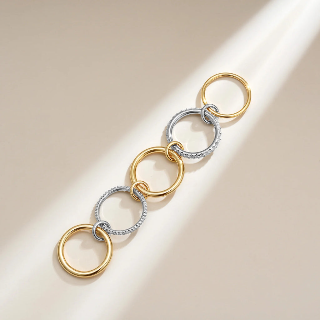 Luxury Cubic Zirconia Gold Plating Multilayer Connecting Rings for Women Fashion Mixed Color Stackable Finger Ring Party Jewelry