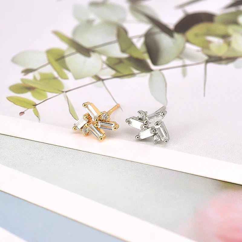 Inlaid Crystal Stud Earrings 925 Sterling Silver Ear Needle CZ Earrings For Women Fashion Popular Jewelry Exquisite Gift