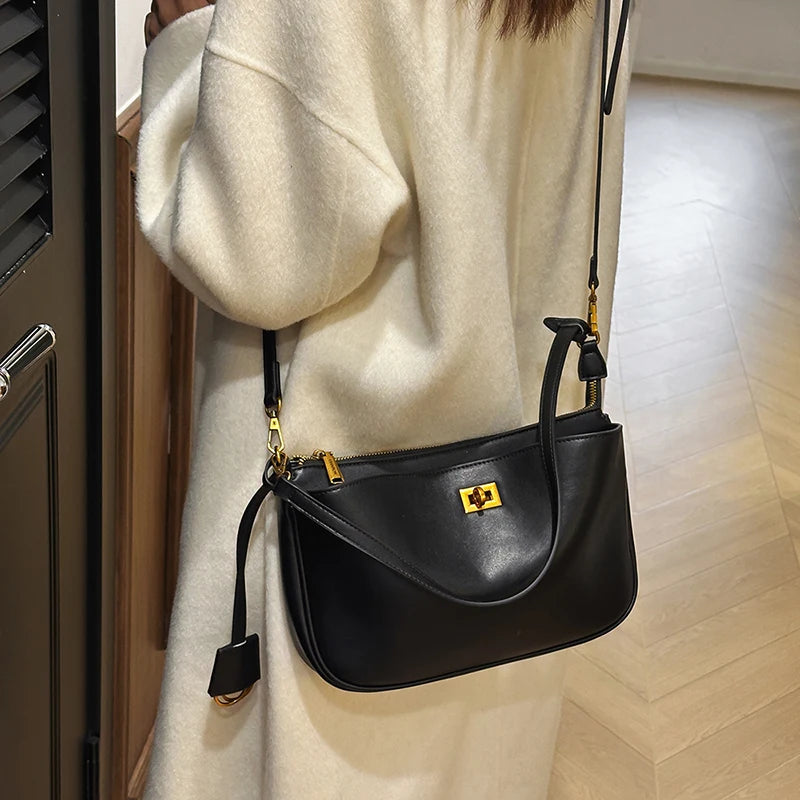 Luxury Rodeo Women Shoulder Bags Cowhide Leather Brand Black Handbags For Women Fashion Gold Silver Buckle Design Underarm Bags