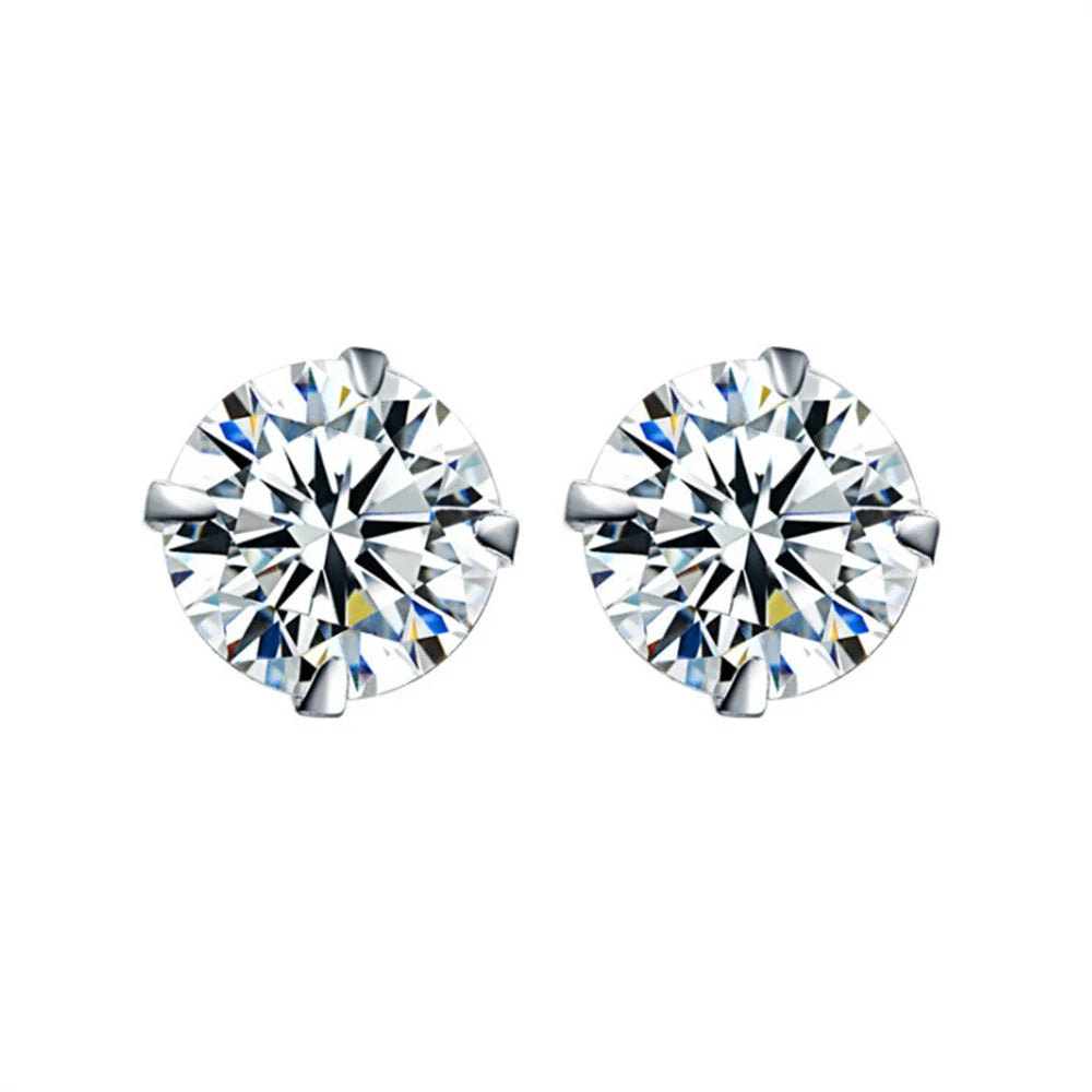 Men's Zircon Silver Color Stud Earrings Hip Hop Rhinestone Earring For Women Men's Street Jewelry Elegant Fashion Accessories