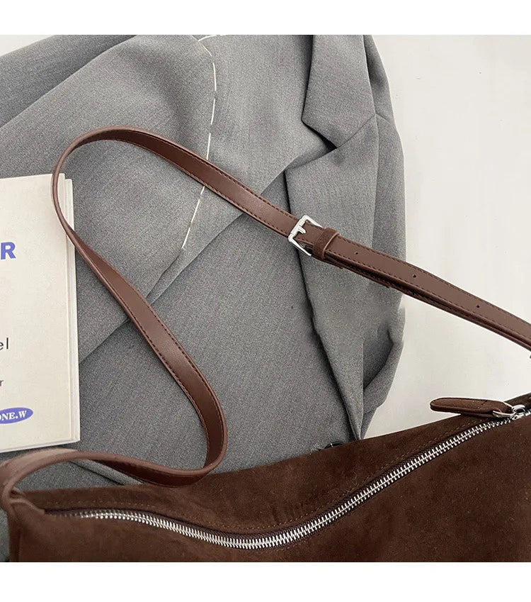 Vintage Suede Tote Bag For Women Autumn Winter New Large Capacity Commute Shoulder Crossbody Bags Fashion Trend Underarm Bags
