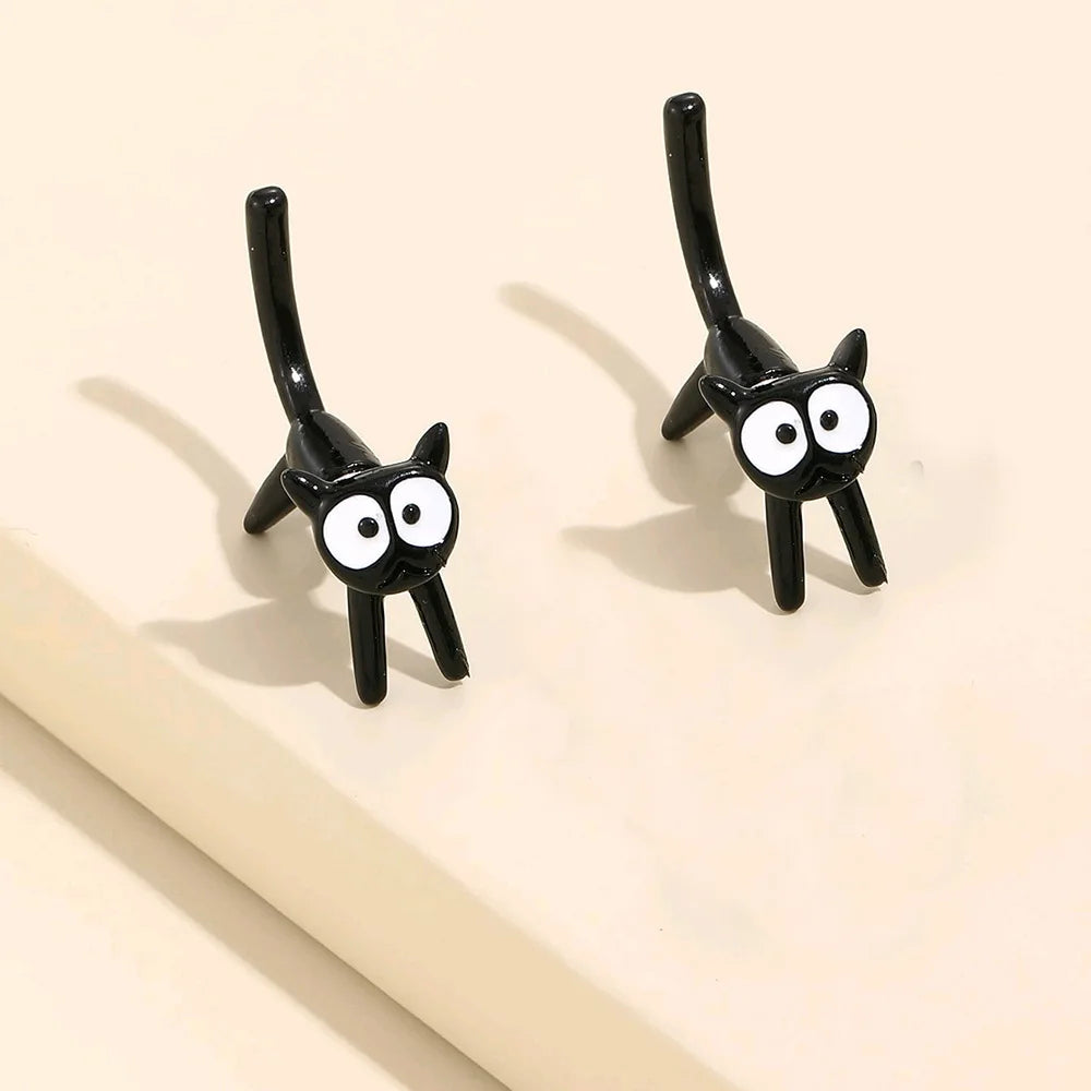 Minimalist Black Cat Earrings for Women Girl Fashion Cute Animal Kitten Stud Earrings Party Gifts Y2K Decor Jewelry Accessories