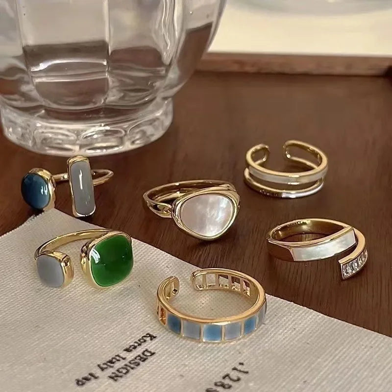 Luxury Retro Gold Color Double Oil Drip Open Rings for Women Irregular Adjustable Finger Ring 2023 New Trendy Wedding Jewelry