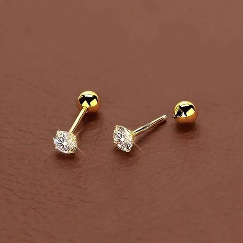3Pairs Classic Round Zirconia Stud Earrings For Women, Stainless Steel Women's Cartilage, Tragus, Lobe, Daith Piercing Jewelry