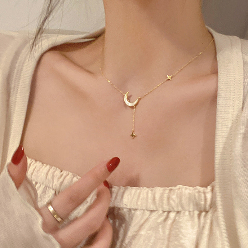 1PC New Elegent Silver Color Crystal Star Moon Necklace Charm Pendant Choker Necklace For Girl Women Statement Wedding Jewelries