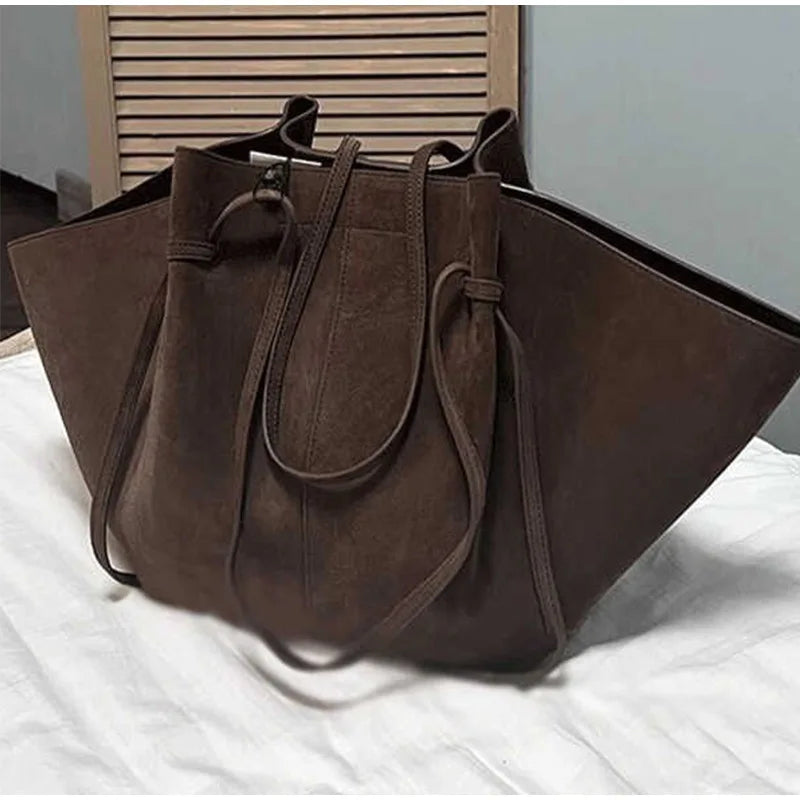 Luxury Faux Suede Women's Tote Bag Large Capacity Shoulder Bag Designer Handbag Wing-shaped Storage Bag Chic Frosted Shoppingbag