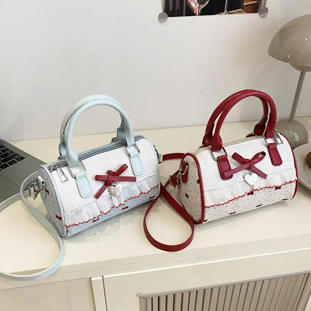 Sweet Style Square Crossbody Bag Waterproof Zipper Bow Design Small Bowling Bag for Party Daily Use Cute Shoulder Purse