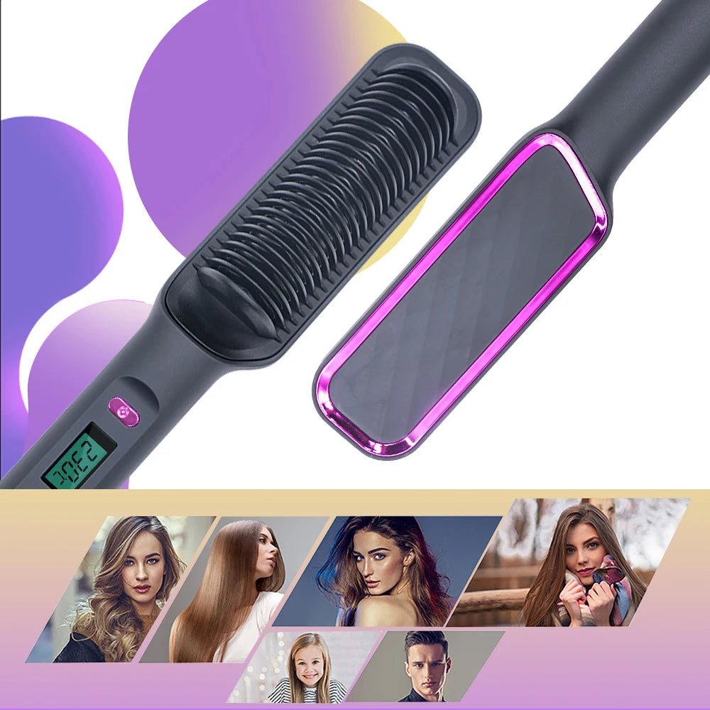 Hair Straightener Brush Heating Hot Comb Straightener Electric Hair Straightening Curly Multifunctional Iron Brush Comb Curler