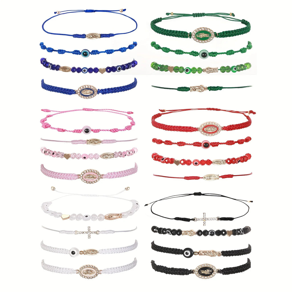 4Pcs Mexican Braclets Virgin Mary San Judas Bracelet For Women Girls Red String Evil Eye Green Beads Anklets Jewelry Gift
