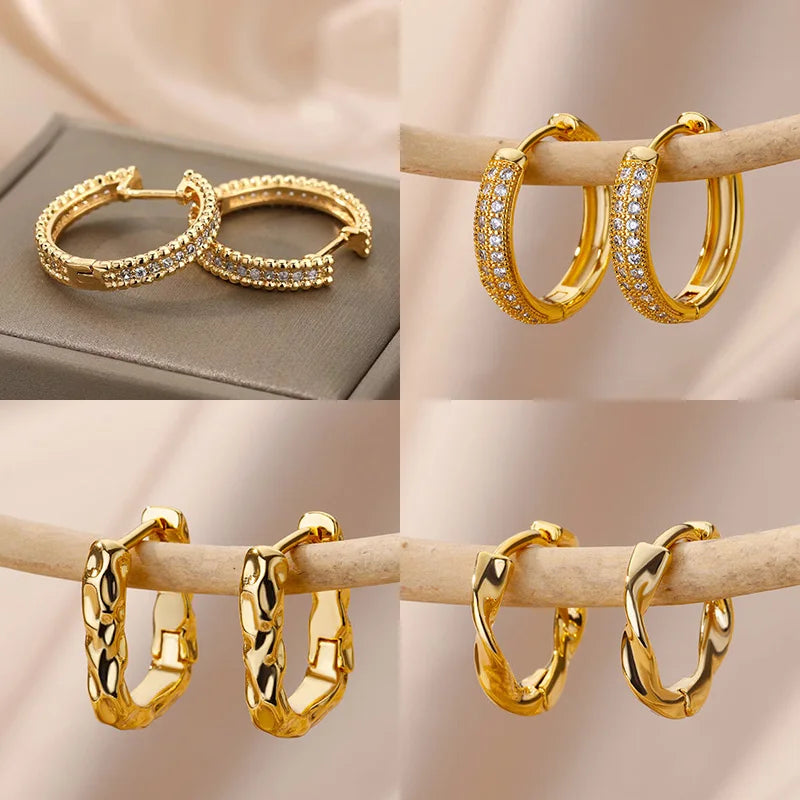 Zircon Round Stud Earrings For Women Crystal Rhinestone Stainless Steel Geometric Circle Earring Wedding Party Jewelry Gift Bff