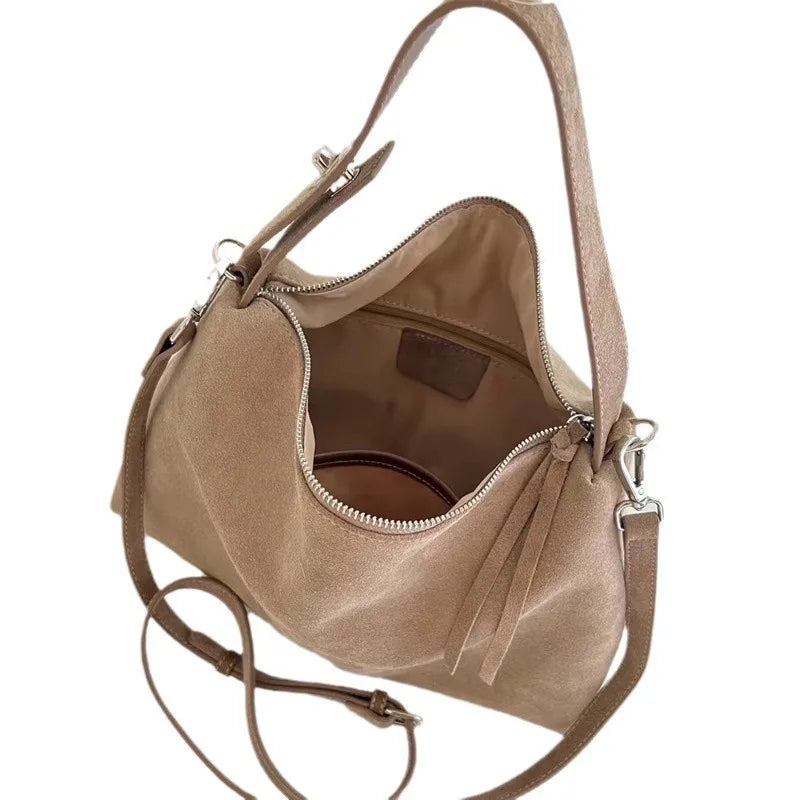 Genuine Grade Autumn Winter Big Boston Luxury Designer Tote Soft Matte Suede Leather Women Handbag Female Shoulder Crossbody Bag