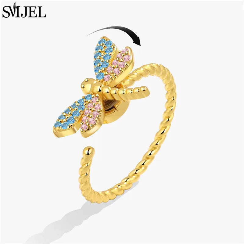 Luxury Rotating Anxiety Animal Rings for Women Spinner Fidgets Cute Flower Heart Dragonfly Anti Stress Ring Wedding Jewelry