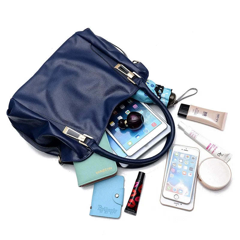 Classic Women’s Soft PU Leather Handbag Large Capacity Female Shoulder Tote Bag with Crossbody Strap for Daily Use