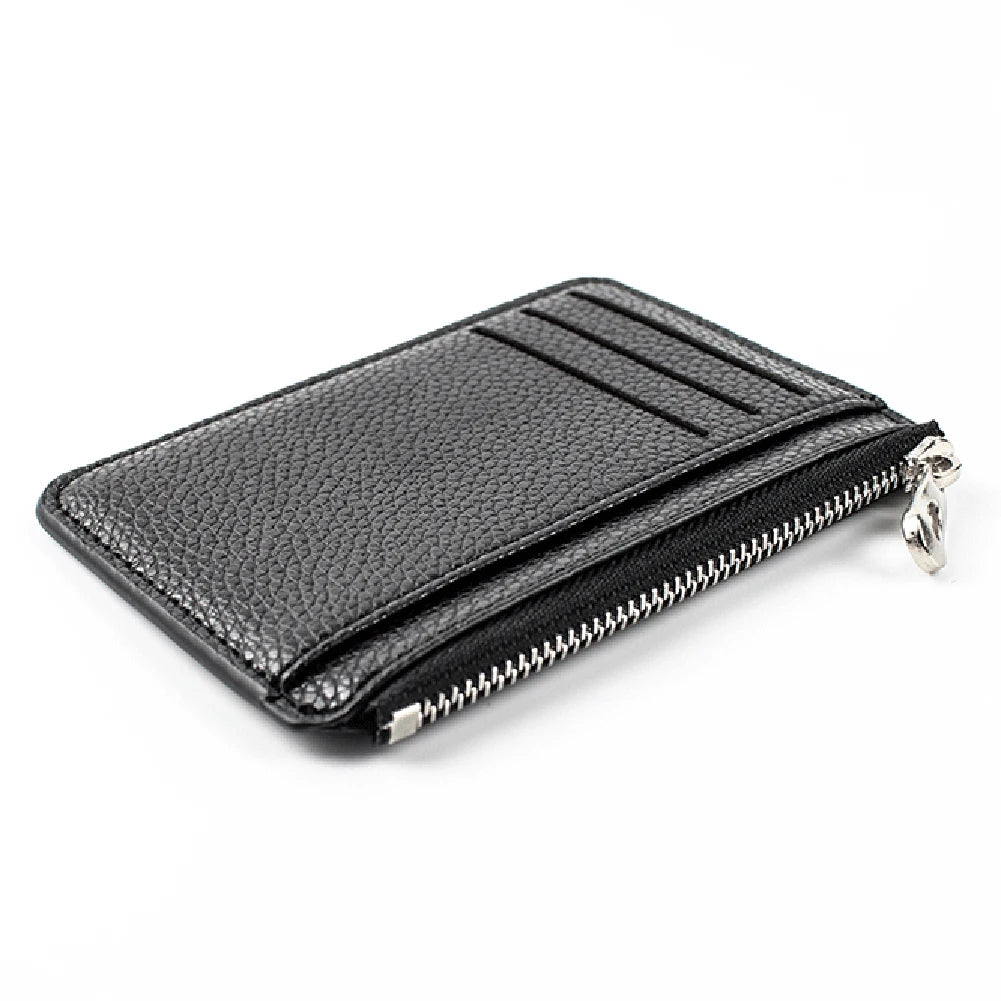 Casual Classic Men'S Wallet Solid Color Textured Pu Zipper Card Holder Mini Slim Wallet For Boyfriend Husband Gift 2022 New