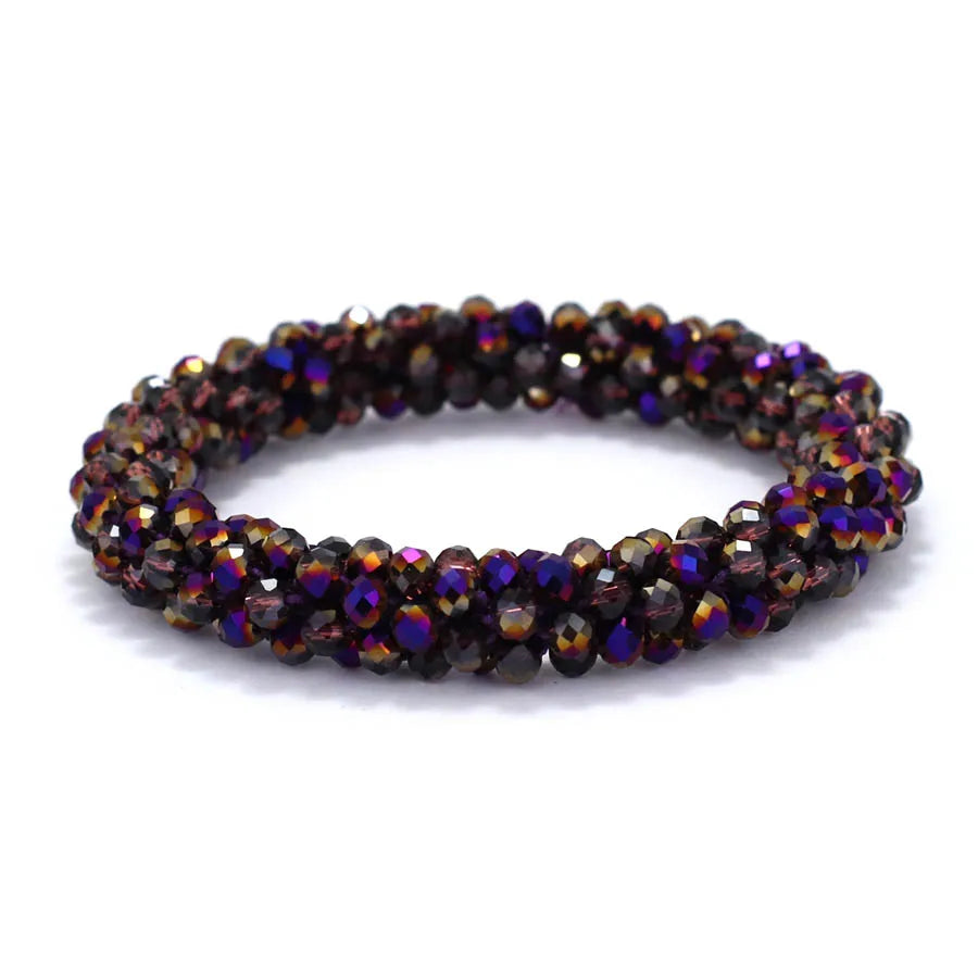Crystal Glass Beads Bracelet Women Handmade Beaded Brazlets Ethnic Style Luxury Jewelry Elastic Braslet Girl Hair Band Accessori