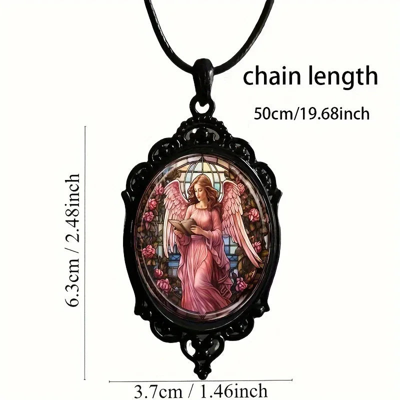 Popular Fashion, Simple Black Lace Base, Oval Glass Pendant Necklace Strap, Customizable Pattern, Wholesale Available
