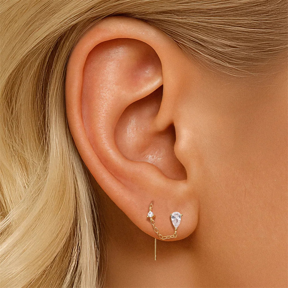 Aide 1pc 925 Sterling Silver DIY Handmake Zircon Studs For Women Flat Head Threaded Puncture Crystal Ear Bone Studs Ins Jewelry