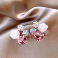 Exquisite Crystal Zircon 3D Square Stud Earrings For Woman Gradient Colored Geometric Earrings Trendy Casual Party Jewelry Gifts
