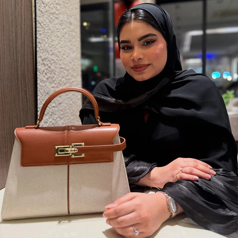 Luxury High-end Brand Handbag For Women Canvas Stitching Leather Silver Button Tote Bag Jw Large Capacity Banquet Shoulder Purse