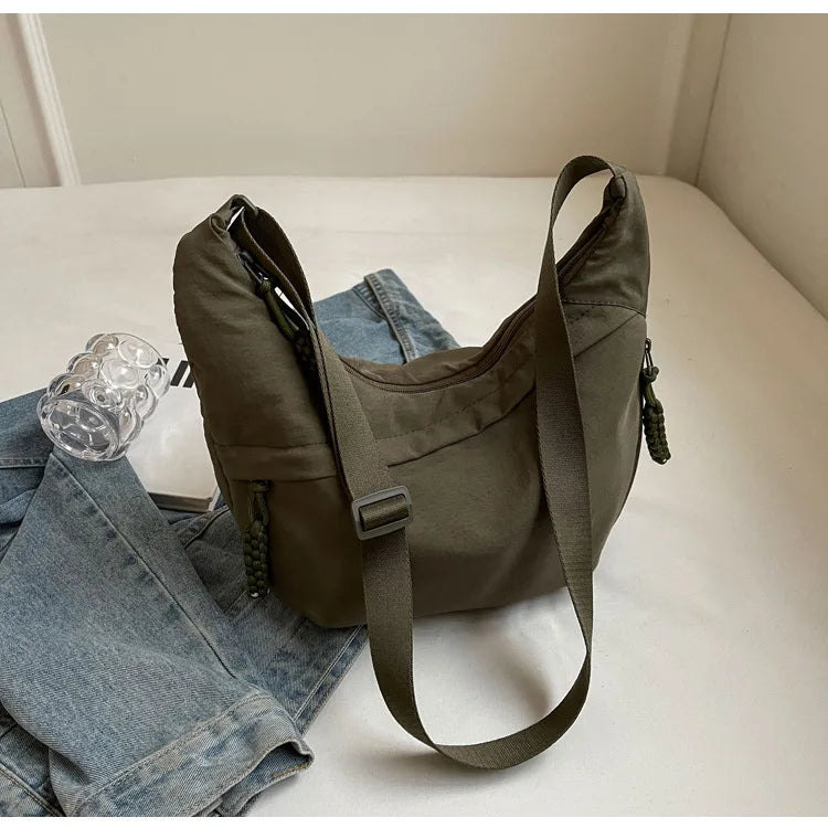 Leisure Unisex Crossbody Bags Summer New Campus Sports Style Shoulder Hobos Bag Solid Color Large Capacity Messenger Bag
