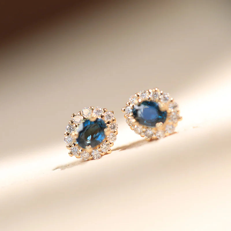 925 Sterling Silver Plated 18k Gold Blue Zircon Earrings Set With Mini Luxury Style Jewelry Accessories
