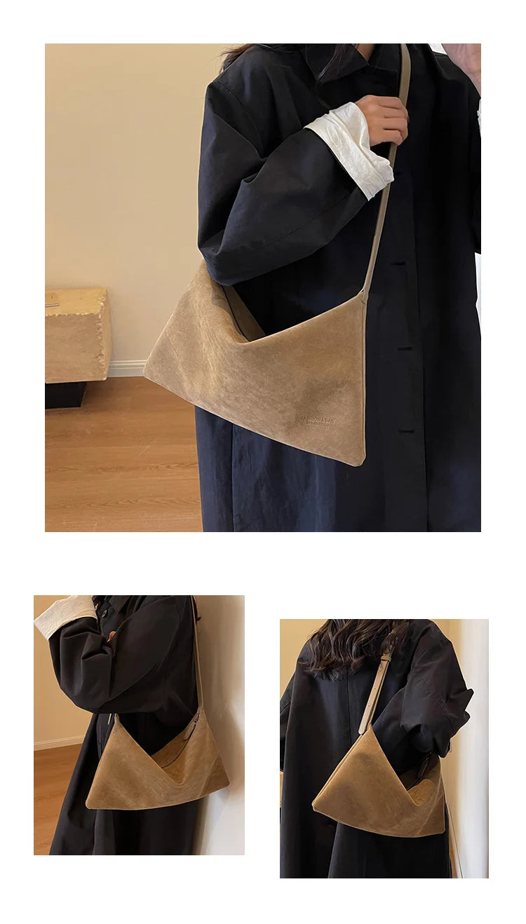 Vintage Suede Tote Bag For Women Autumn Winter New Large Capacity Commute Shoulder Crossbody Bags Fashion Trend Underarm Bags