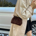 Women Suede Leather Shoulder Bag Vintage Tote Handbag Travel Autumn Winter Causal Crossbody Bags Lightweight Drawstring Handbag