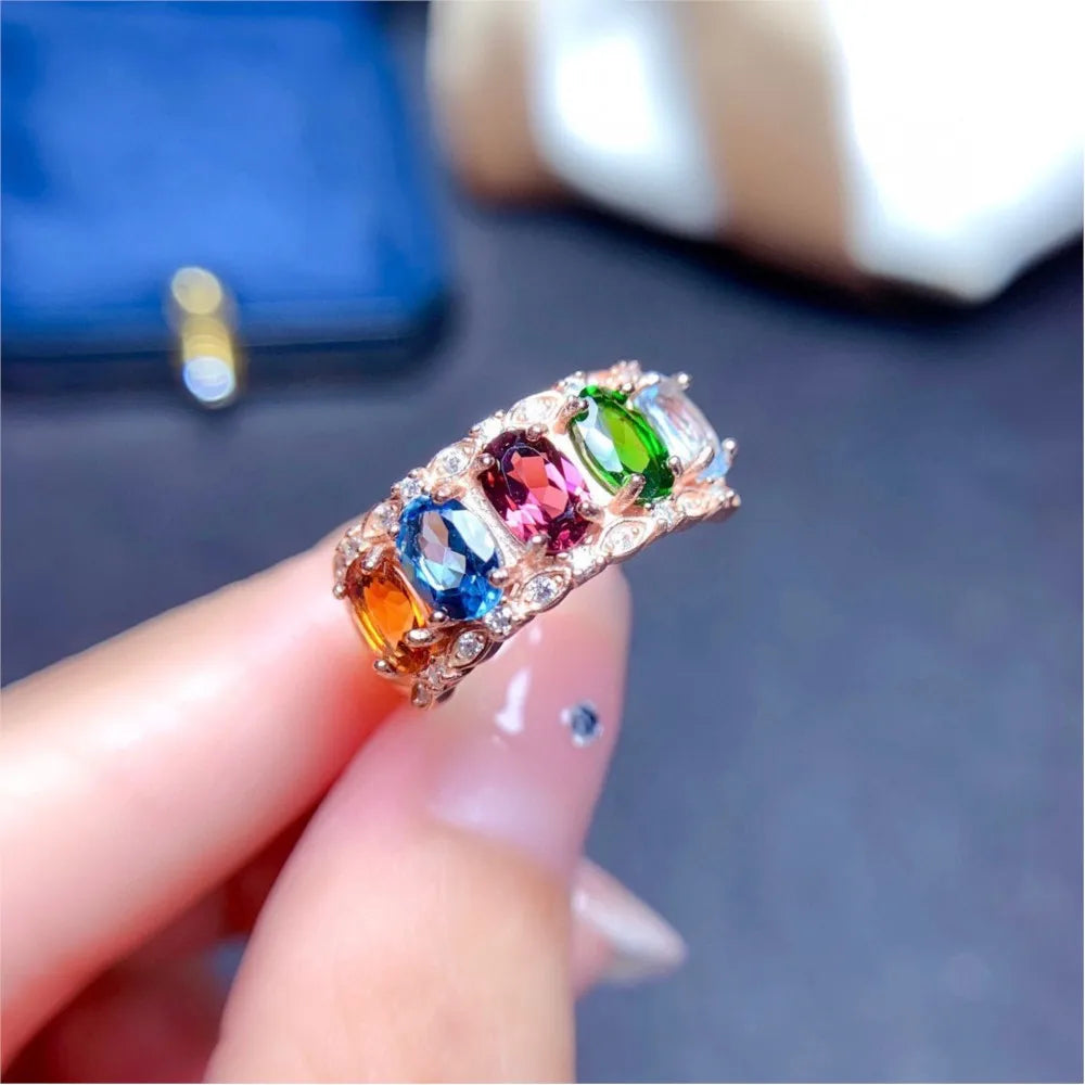 Adjustable Aesthetic Dainty Opening Ring for Women Multicolor Crystal Zirconia Rose Gold Color Finger Accessories Jewelry KAR200