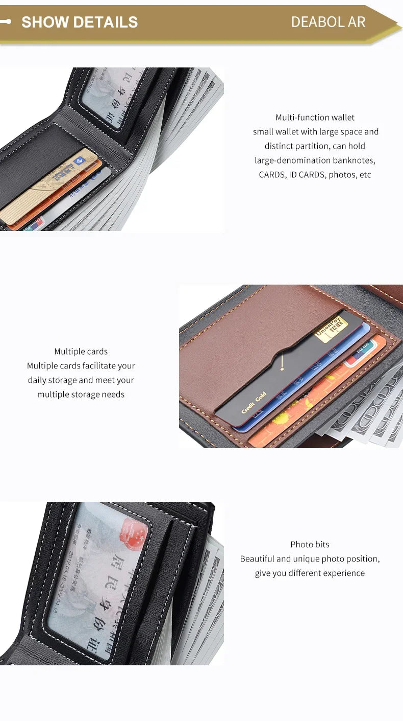 Minimalist Bifold Multi Male Card Holder High Quality PU Leather Men's Short Wallet With ID Window Folding Young Credit Purse