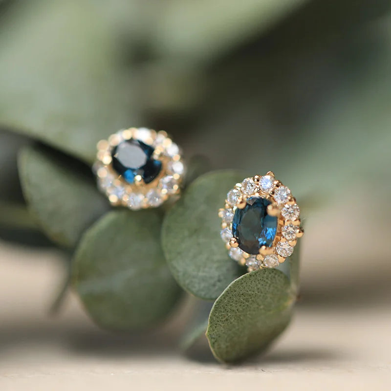 925 Sterling Silver Plated 18k Gold Blue Zircon Earrings Set With Mini Luxury Style Jewelry Accessories