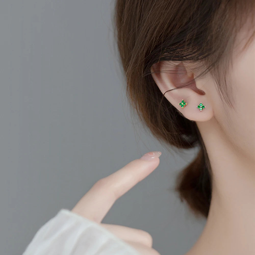 Trendy Cute Sweet Flower Zircon Stud Earring For Women Classic Shiny Stud Earrings Fashion Small Ear Female Jewelry
