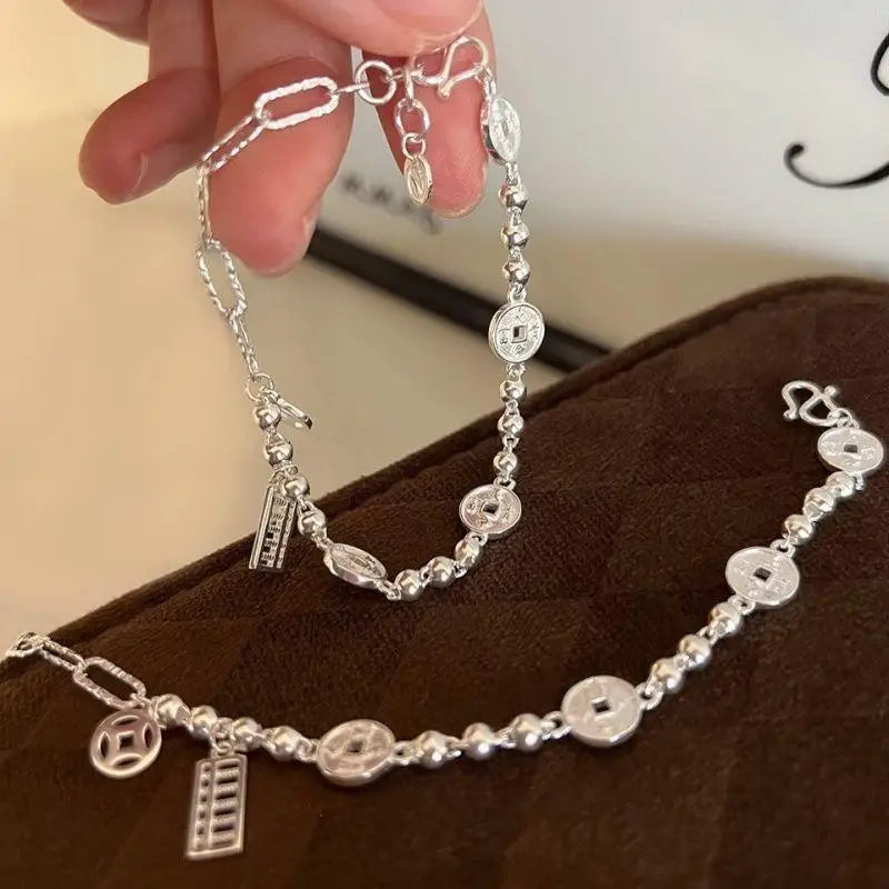 Gift-worthy Elegant Silver Bracelet, Geometric Design with Punk-style; Asymmetrical Beaded Jewelry for Women and Fashion Girls.
