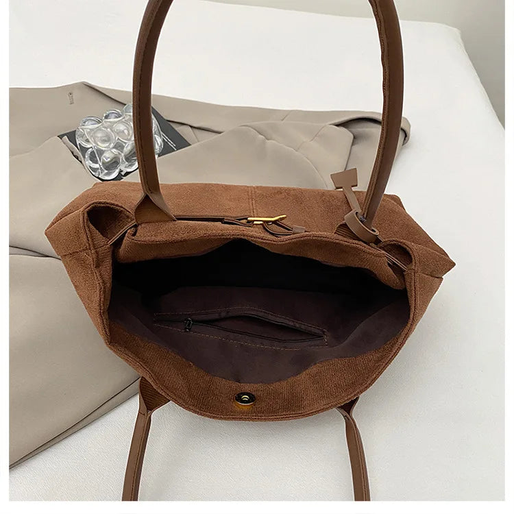 Belt Design Matte Leather Women's Tote Shoulder Bag Suede Velvet Female Underarm Bags Large Capacity Ladies Work Handbags Purse