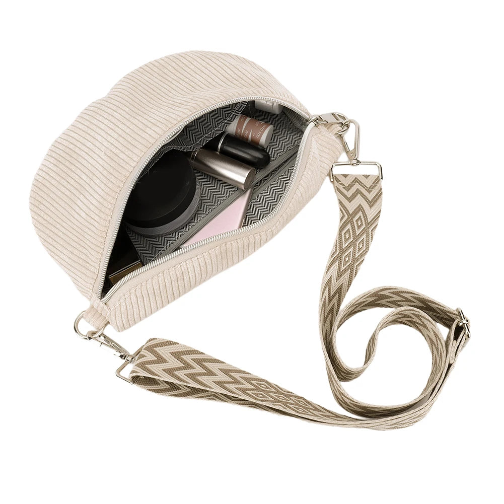Shoulder Bag for Men Women with Adjustable Wide Strap Crossbody Bag Corduroy Solid Bum Bag Zipper Fanny Pack for Travel Workout
