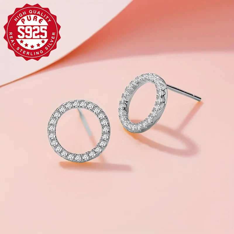 1pairS925 silver circle-shaped zircon earrings, perfect as a thoughtful gift to match everyday wear. Versatile and easy to style