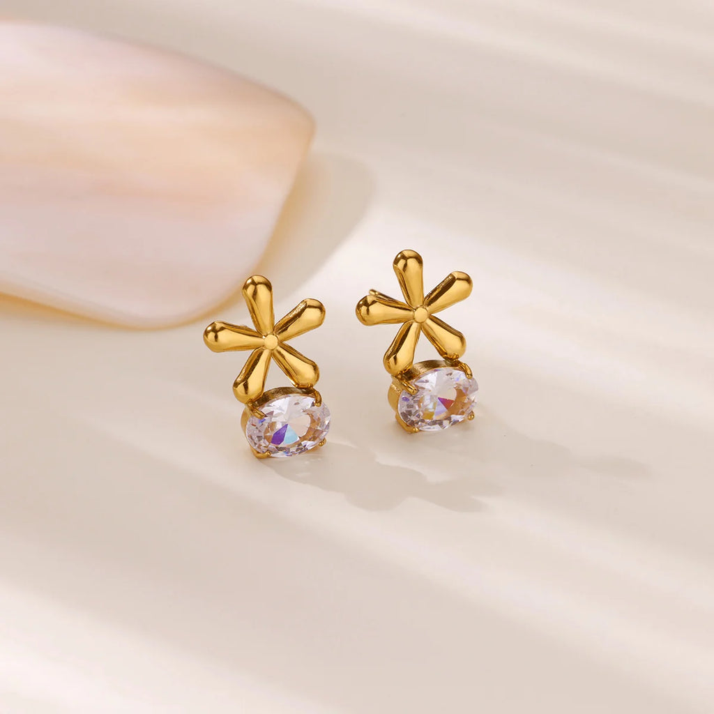 Fashion Zircon Stud Earrings for Women Gold Color Stainless Steel Earrings Trendy Luxury Wedding Jewelry Accessories aretes muje