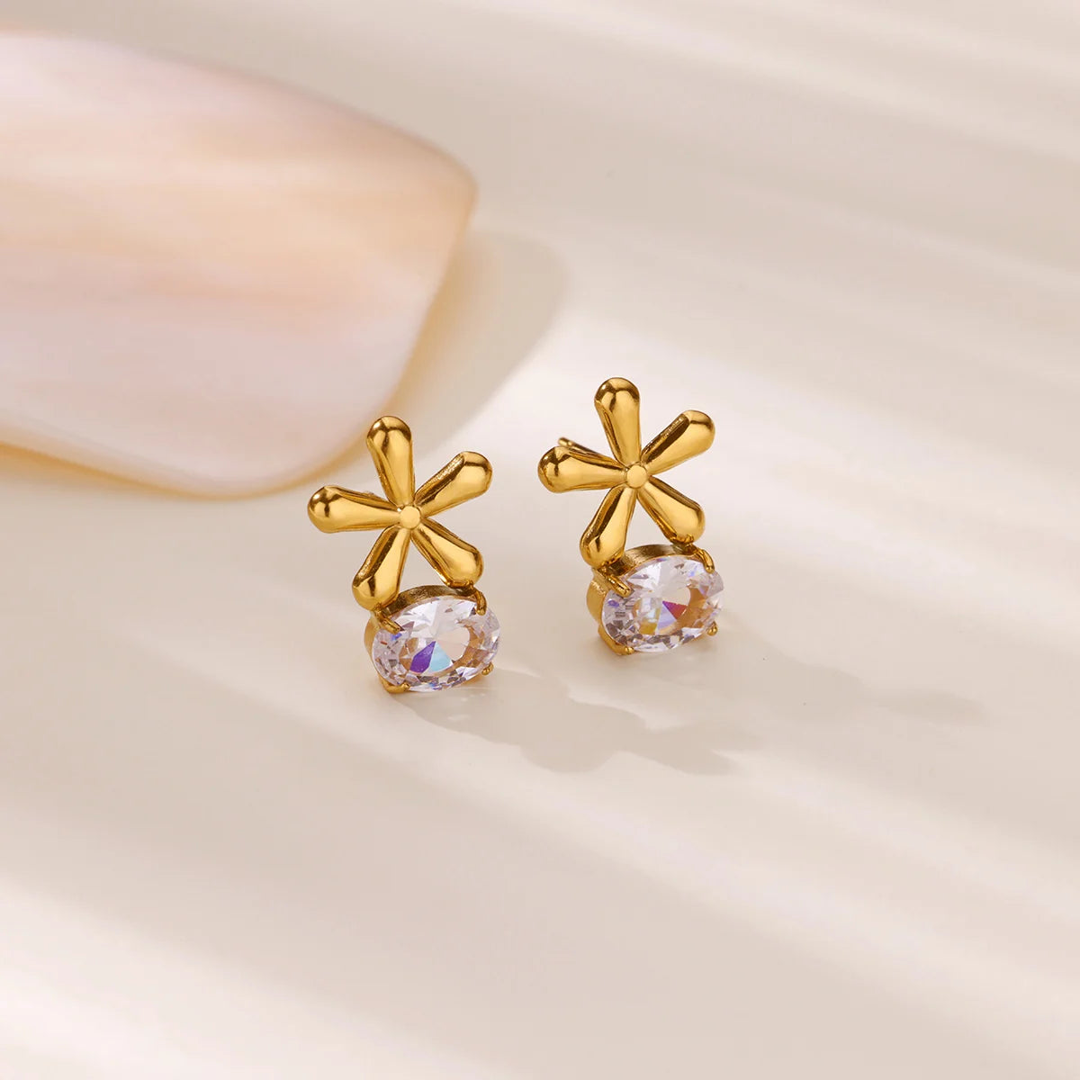 Fashion Zircon Stud Earrings for Women Gold Color Stainless Steel Earrings Trendy Luxury Wedding Jewelry Accessories aretes muje