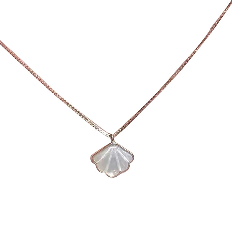 Simple Moonstone Shell Pendant Necklace Silver Color Clavicle Chain Choker For Women Girls Elegant Jewelry Accessories Gifts