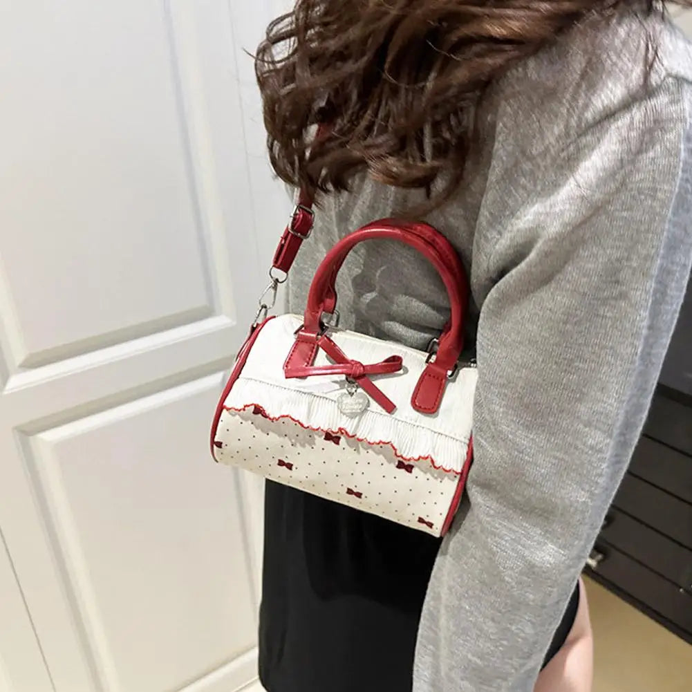 Sweet Style Square Crossbody Bag Waterproof Zipper Bow Design Small Bowling Bag for Party Daily Use Cute Shoulder Purse
