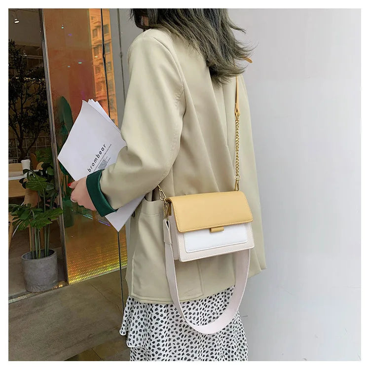 Stylish Contrast-Colour PU Crossbody Bag Versatile Shoulder Bag with Square Shape Dual Strap Design Commuting & Everyday Use
