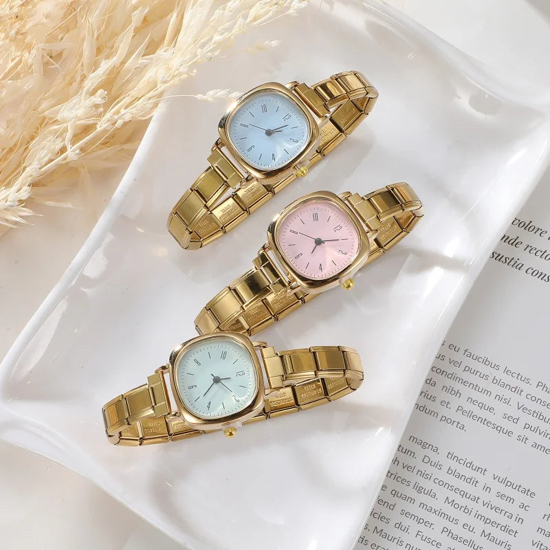 New Fashion Men Women's DIY 9mm Width Italian Elastic Charm Stainless Square Round Watch Bracelet Bangle For Birthday Gifts