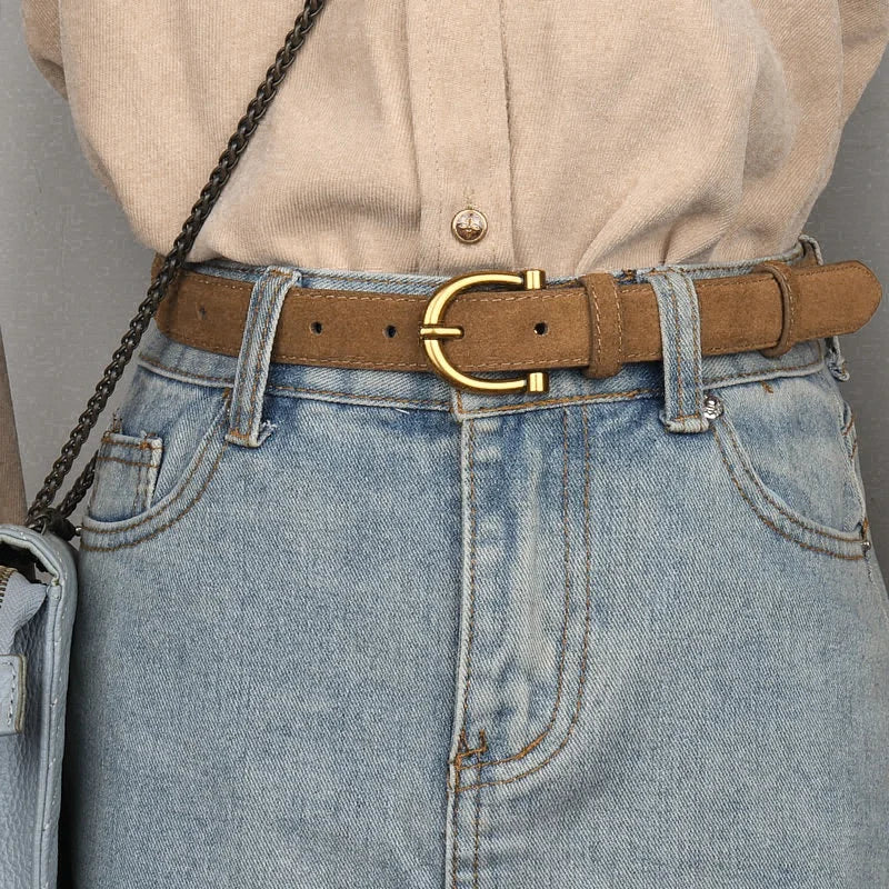 Luxury suede belt for women Stylish Leather belt Gold pin buckle Cow Leather Branded belt Clothing accessories women belt