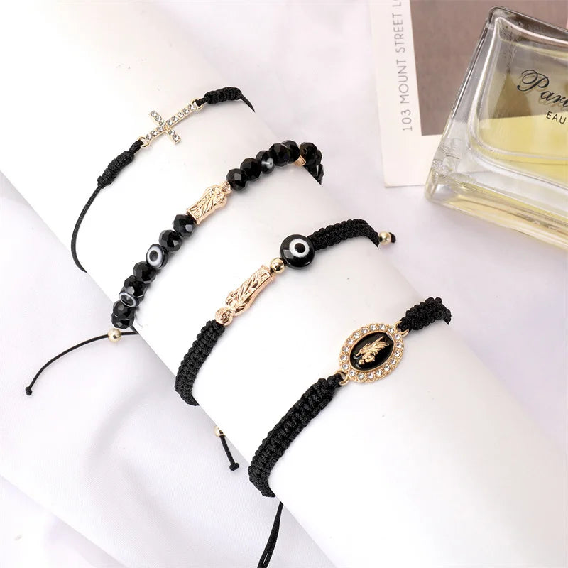 4Pcs Mexican Braclets Virgin Mary San Judas Bracelet For Women Girls Red String Evil Eye Green Beads Anklets Jewelry Gift