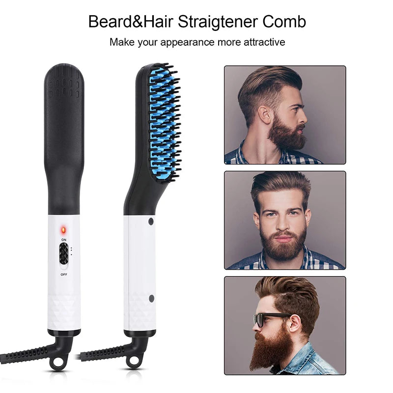 Electric Beard Comb Beard Curly Straight Hair Brush Men'S Styling Straightener Comb 2 In 1 Hair Straightening And Curling Iron