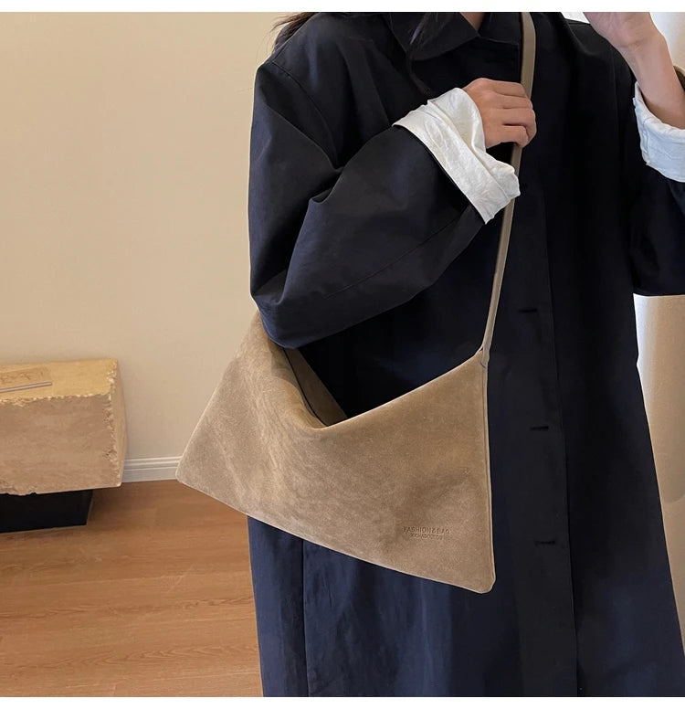 Vintage Suede Tote Bag For Women Autumn Winter New Large Capacity Commute Shoulder Crossbody Bags Fashion Trend Underarm Bags