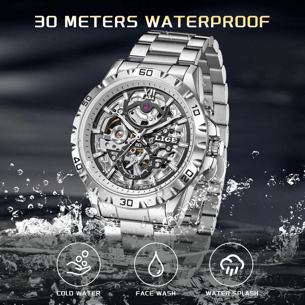 LIGE Luxury mechanical Watches Automatic wristwatches Date Luminous Waterproof Hollow TourbillonMen Watch Relogio mecanico reloj