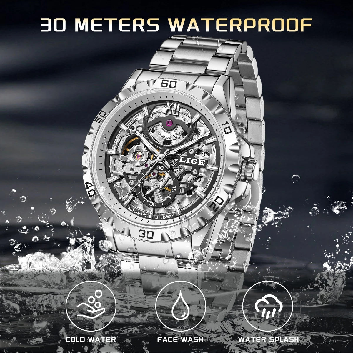 LIGE Luxury mechanical Watches Automatic wristwatches Date Luminous Waterproof Hollow TourbillonMen Watch Relogio mecanico reloj