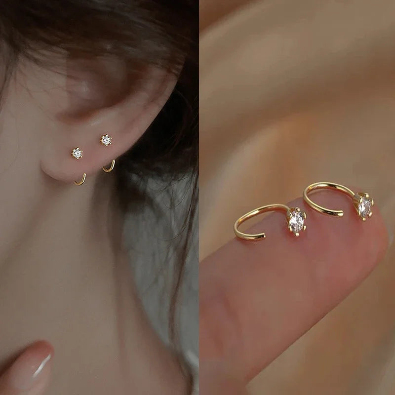 Elegent Minimalist Zircon Stud Earrings for Women Fashion Korean Ear Piercing Delicate Earrings Wedding Party Girl Jewelry Gifts