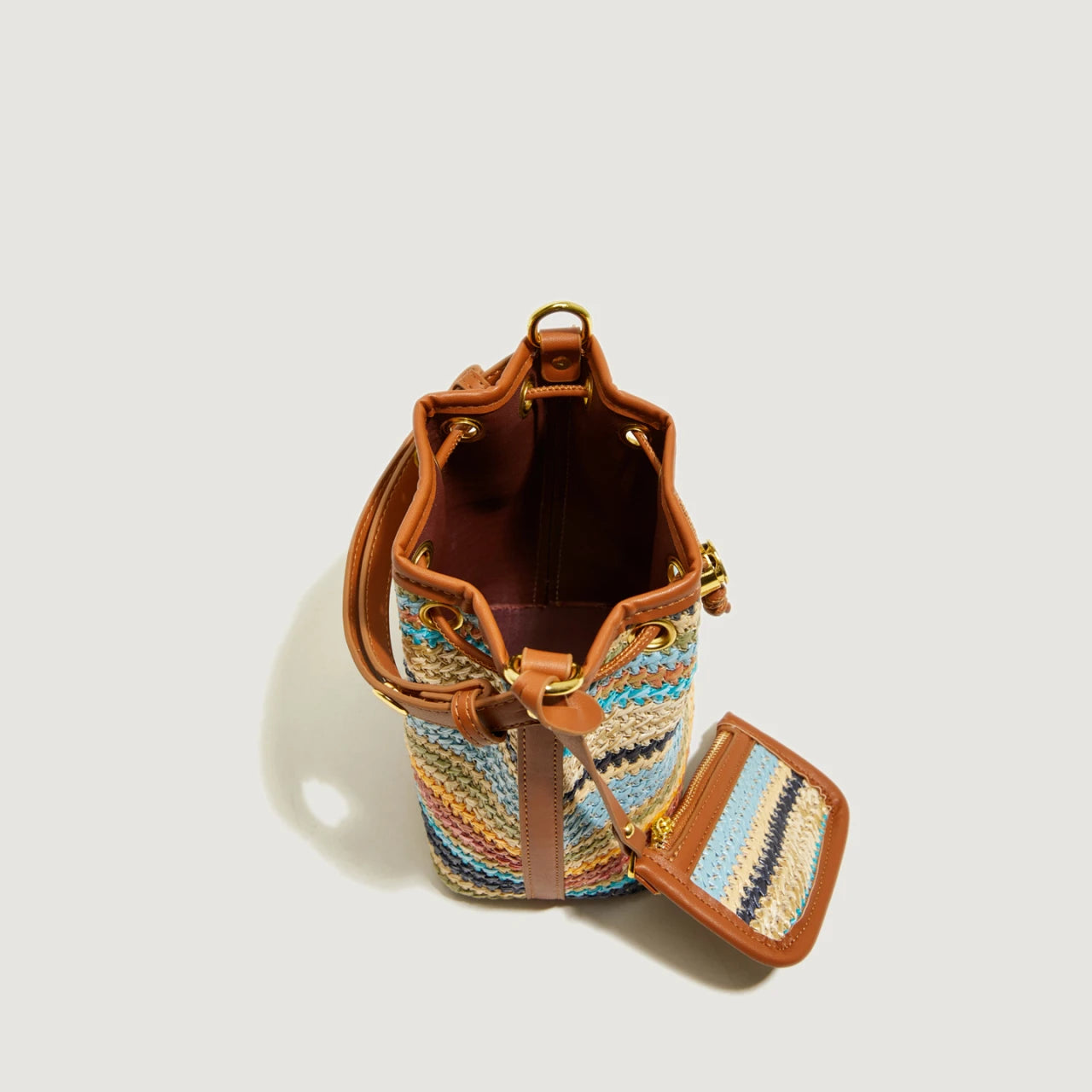 2 Pcs/set Bucket Design Crossbody Bag 2025 Boho Beach Shoulder Purses and Handbags Summer Colorful Straw Bolsa Feminina New