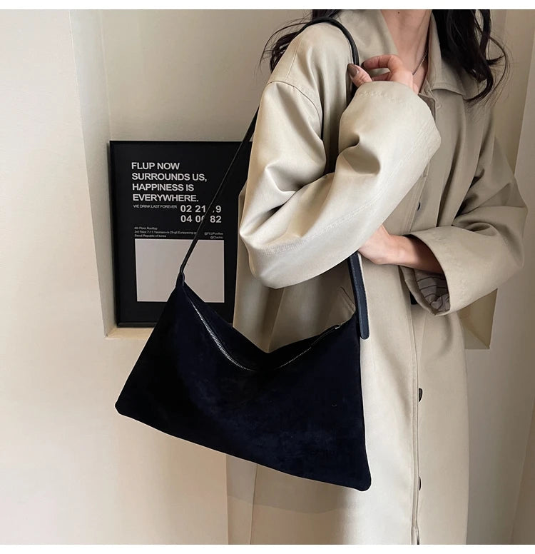 Vintage Suede Tote Bag For Women Autumn Winter New Large Capacity Commute Shoulder Crossbody Bags Fashion Trend Underarm Bags